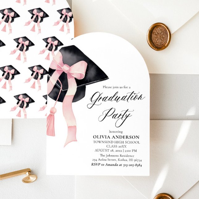 Invitación Moderna y elegante graduación de Bow Rosa (Subido por el creador)