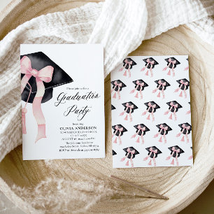 Invitación Moderna y elegante Graduación de Bow Rosa