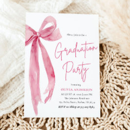 Invitación Moderna y elegante Graduación de Bow Rosa