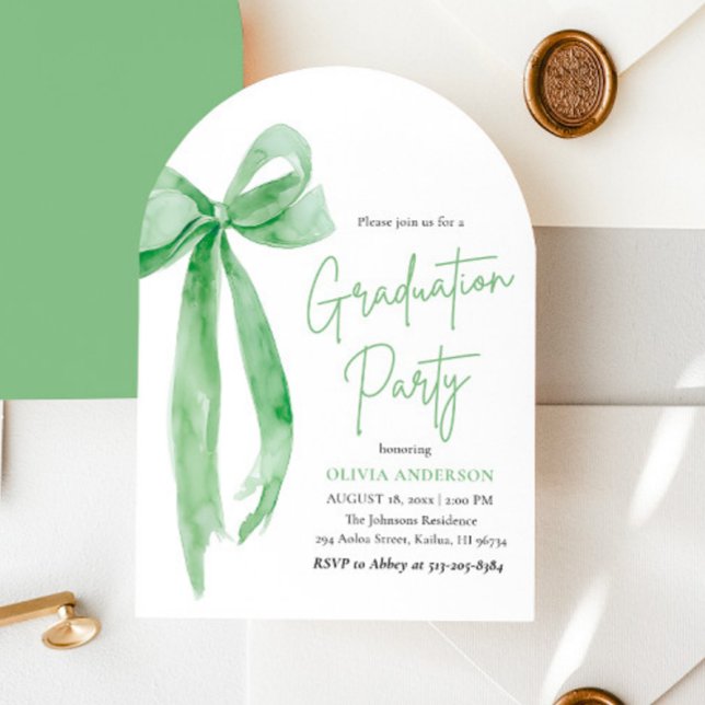 Invitación Moderna y elegante graduación de Green Bow (Subido por el creador)