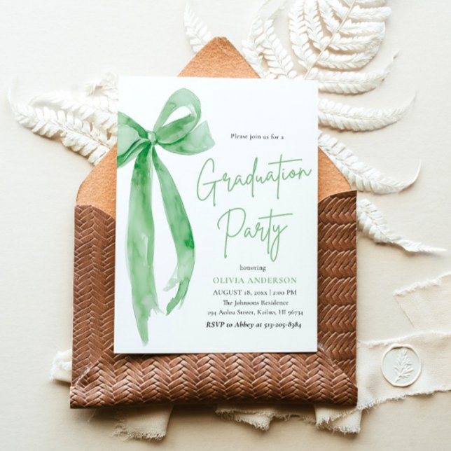 Invitación Moderna y elegante graduación de Green Bow (Subido por el creador)