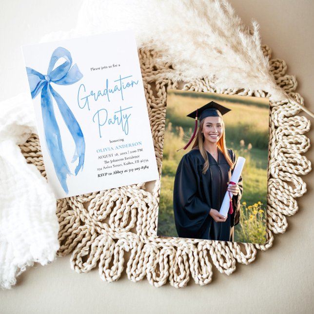 Invitación Moderna y elegante Graduación estilo Blue Bow (Subido por el creador)