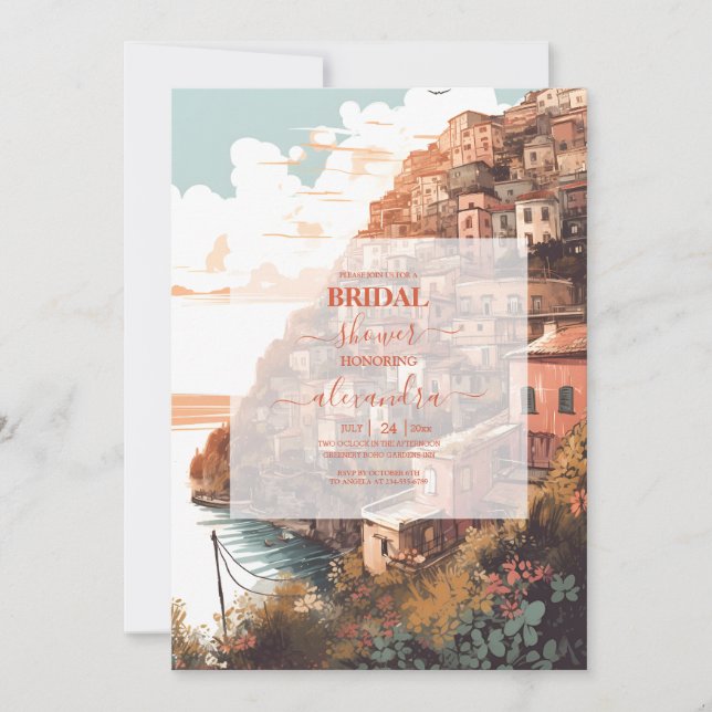 Invitación Moderna y elegante Italia Destino Ducha De Novias (Anverso)