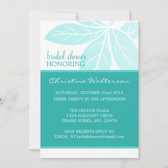 Invitación Moderna y elegante laguna Verde azulada, ducha de  (Anverso)