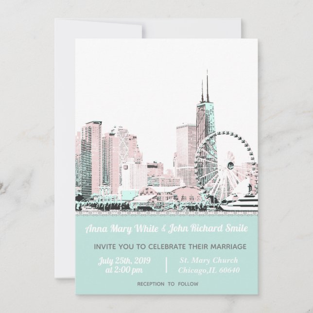 Invitación Moderna y elegante línea aérea de Chicago City (Anverso)