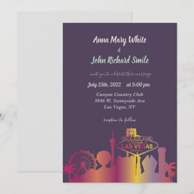 Invitación Moderna y elegante línea aérea de La Ciudad de Las (Anverso / Reverso)