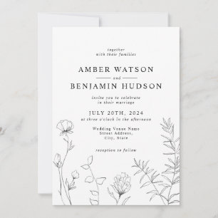 Invitación Moderna y elegante línea Art Wildflowers Boda Flor