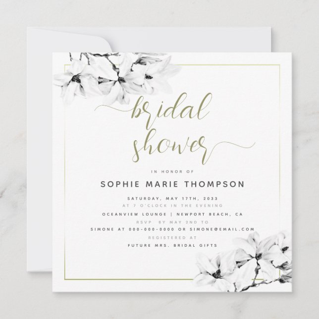 Invitación Moderna y elegante Magnolia blanca Square Bridal S (Anverso)