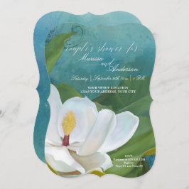 Invitación Moderna y elegante Magnolia Floral Parejas Azul Du