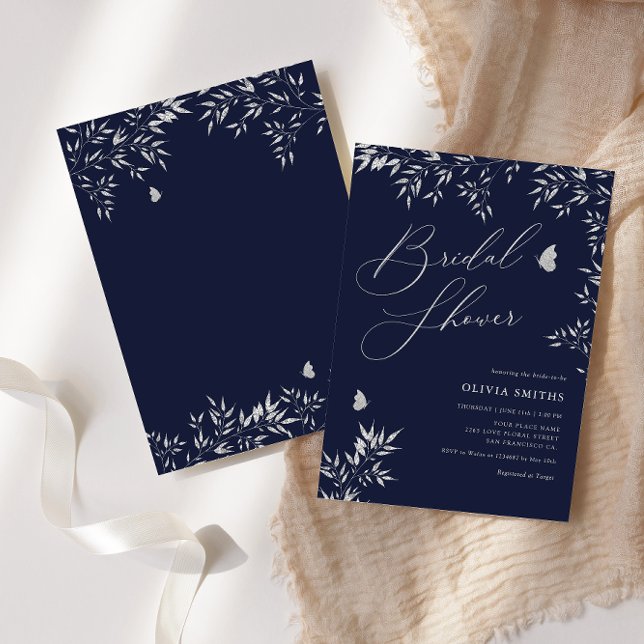 Invitación Moderna y elegante Marina Azul Boho Floral Bridal  (Subido por el creador)