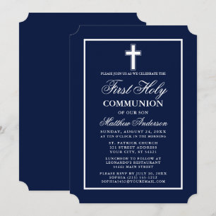 Invitación Moderna y elegante Marina Azul Primera Santa Comun