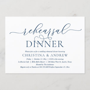 Invitación Moderna y elegante Navy Blue, Boda de la cena