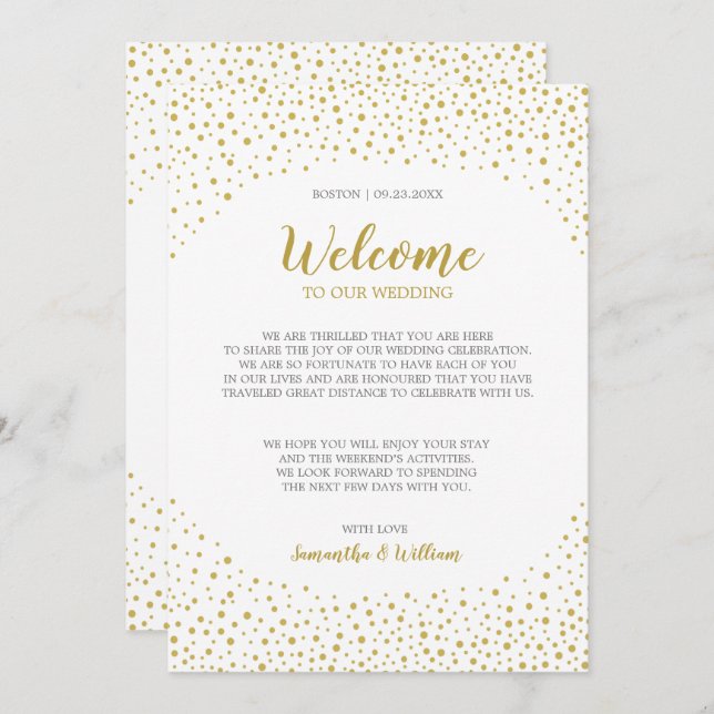 Invitación Moderna y elegante nota de bienvenida Boda de Conf (Anverso / Reverso)