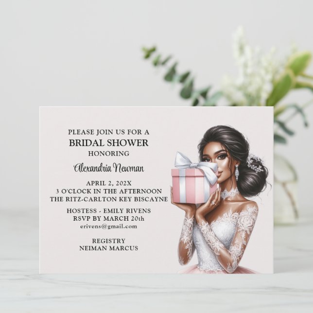 Invitación Moderna y elegante novia rosada en ducha de novia (Anverso de pie)