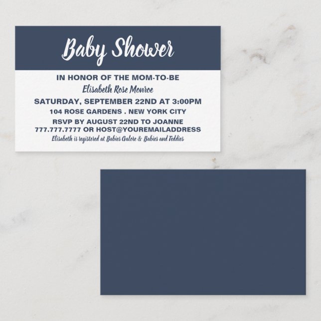Invitación moderna y elegante para boletos de Baby (Anverso / Reverso)