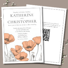 Invitación Moderna y elegante Peach Poppies Floral Boda