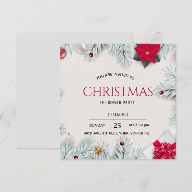 Invitación Moderna y elegante Plaza Fiesta de Navidades flora (Anverso / Reverso)