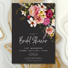 Invitación Moderna y elegante pradera Floral Black Bridal Sho