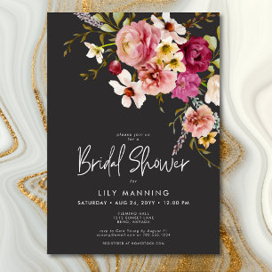 Invitación Moderna y elegante pradera Floral Black Bridal Sho