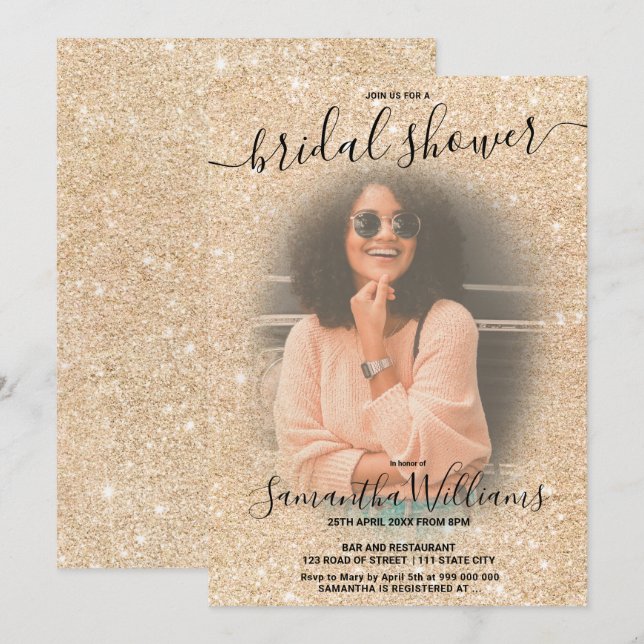 Invitación Moderna y elegante purpurina de oro foto ducha de  (Anverso / Reverso)