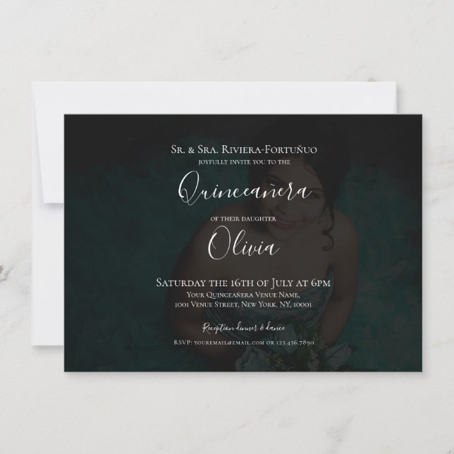 Invitación Moderna y elegante Quinceanera 15ª foto de cumplea (Anverso)