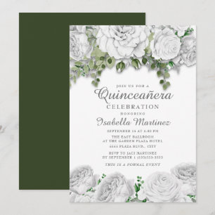 Invitación Moderna y elegante Quinceañera floral blanca verde