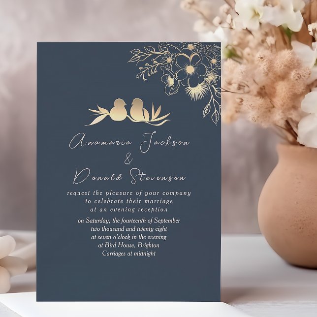 Invitación Moderna y elegante recepción de bodas azules de la (Subido por el creador)