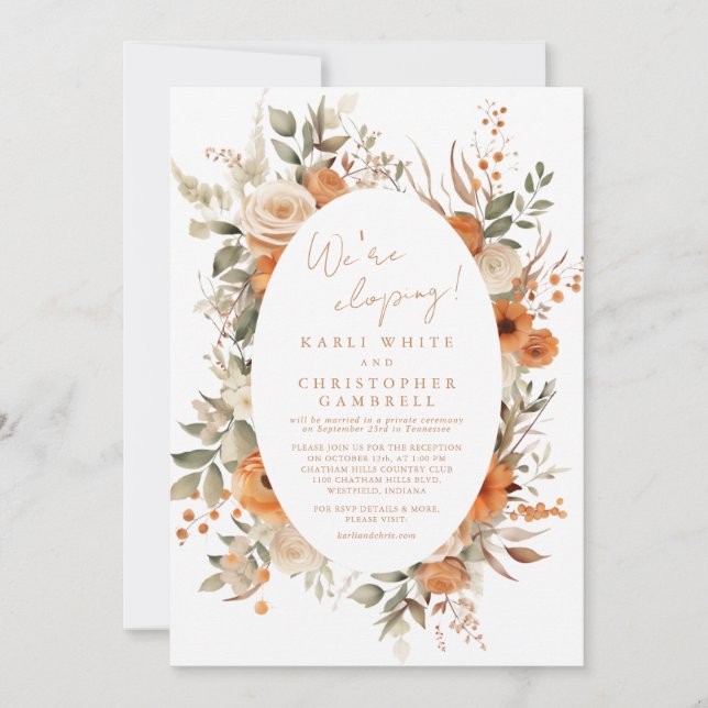 Invitación Moderna y elegante recepción del otoño floral (Anverso)
