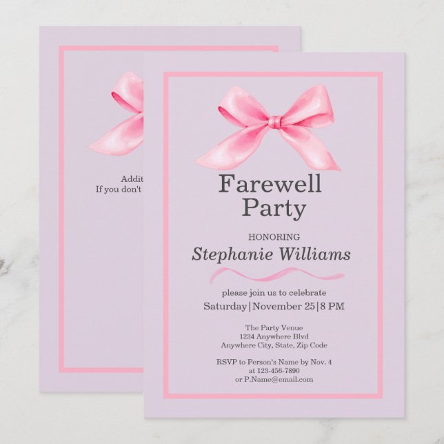 Invitación Moderna y elegante reverencia rosa de la Fiesta de (Anverso / Reverso)