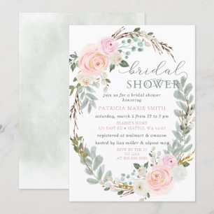 Invitación Moderna Y Elegante Sage Floral Pink Bridal Shower