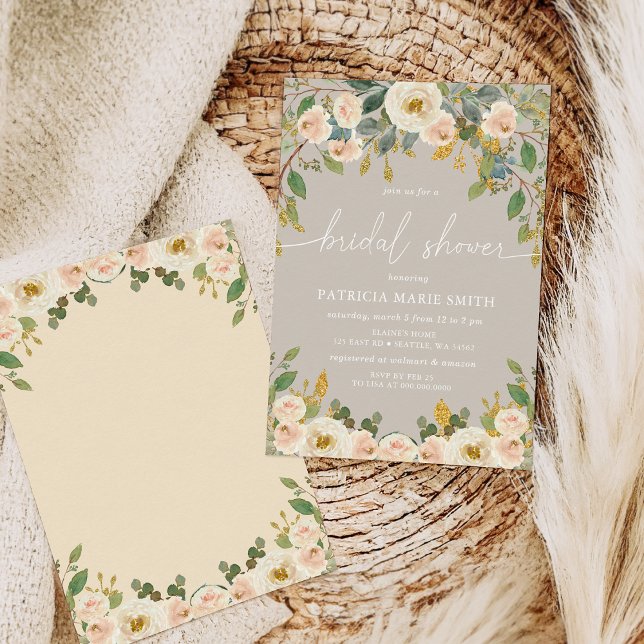 Invitación Moderna Y Elegante Taupe Peach Floral Bridal Ducha (Modern Elegant Taupe Peach Floral Bridal Shower Invitation)
