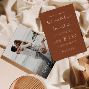 Invitación Moderna y elegante Terracota Boda de foto completa