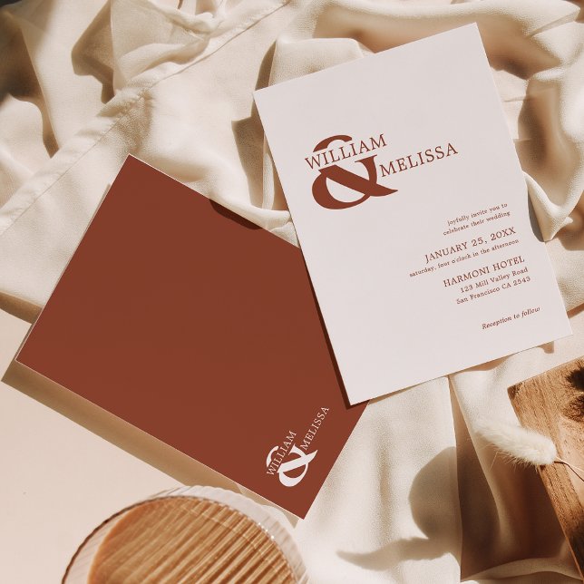 Invitación Moderna y elegante terracota rústica y Boda blanco (Subido por el creador)