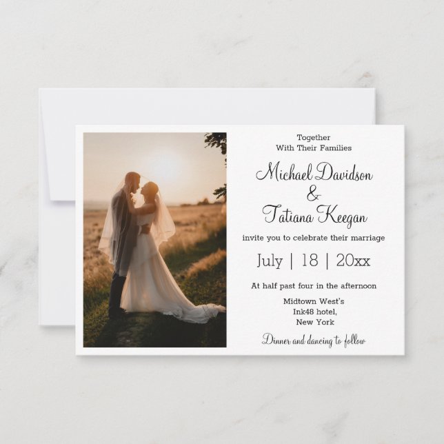 Invitación moderna y elegante tipografía simple foto boda (Anverso)