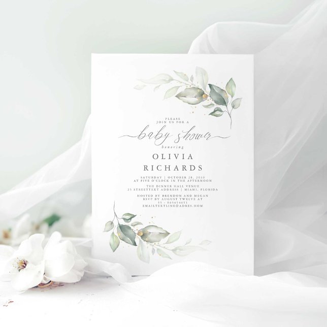 Invitación Moderna y elegante vegetación, elegante Baby Showe (Minimalist Greenery Elegant Baby Shower Invitations)