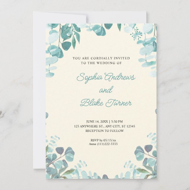 Invitación Moderna y elegante vegetación enmarcada Boda amari (Anverso)