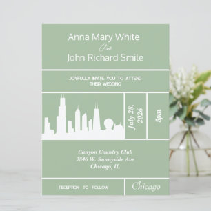 Invitación Moderna y elegante visita a Chicago City Skyline