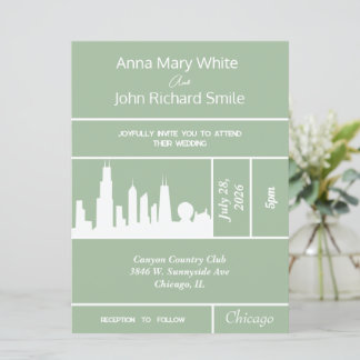 Invitación Moderna y elegante visita a Chicago City Skyline