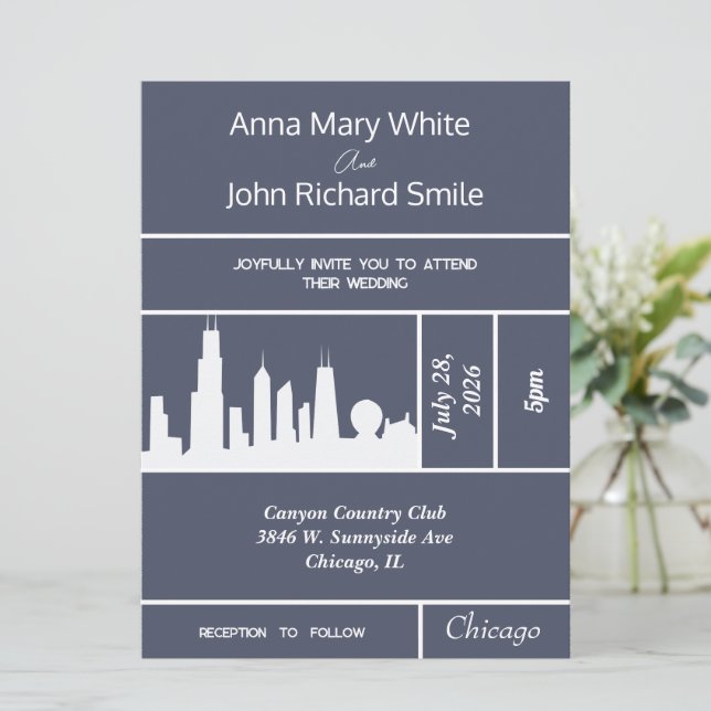 Invitación Moderna y elegante visita a Chicago City Skyline (Anverso de pie)