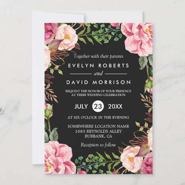 Invitación Moderna y elegante Wreath floral de primavera (Anverso)