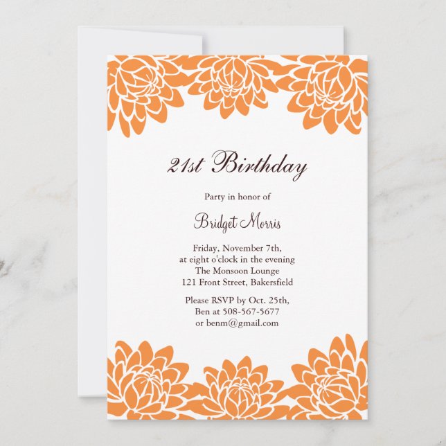 Invitación Moderna y floral 21ª fiesta de cumpleaños (Anverso)