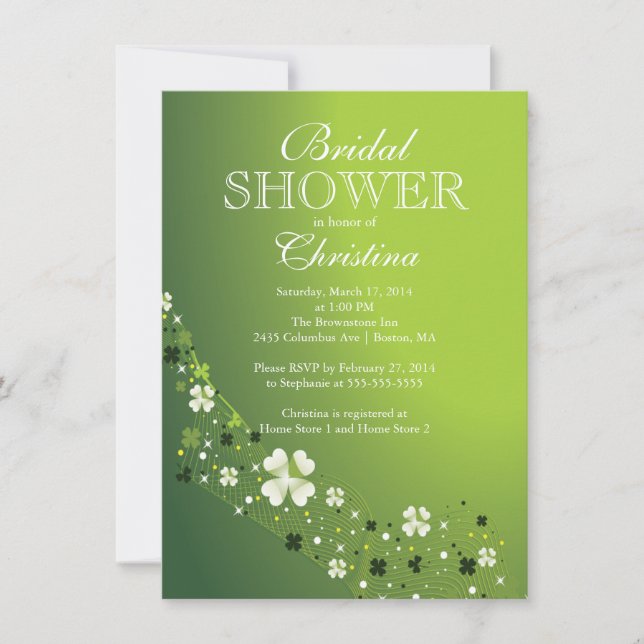 Invitación Moderna y hermosa ducha de novia irlandesa Shamroc (Anverso)