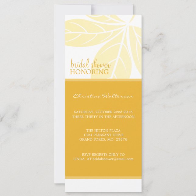 Invitación Moderna y larga ducha de novia dorada (Anverso)