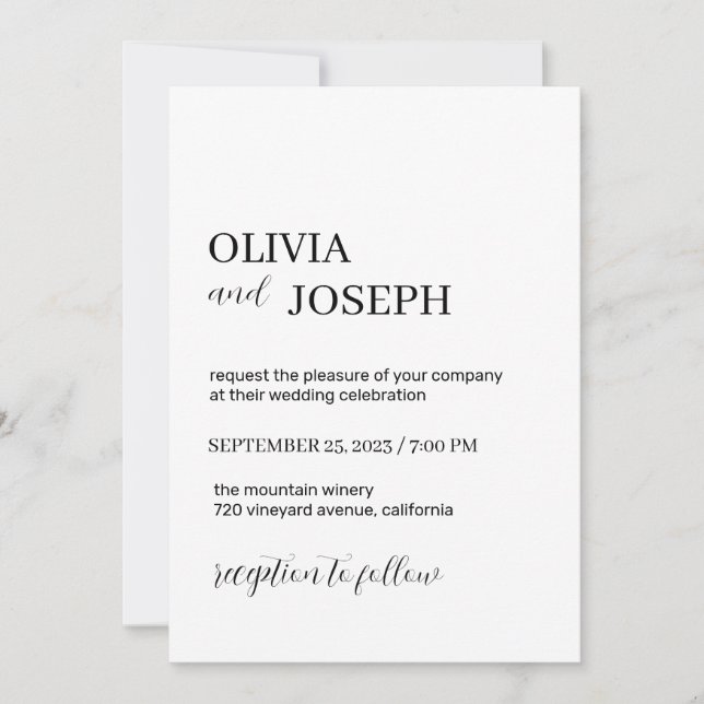 Invitación Moderna y Minimalista | Boda blanco (Anverso)