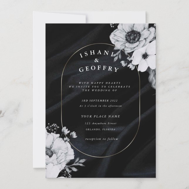 Invitación Moderna y Minimalista | Boda negro (Anverso)