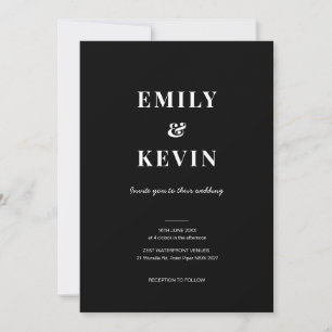 Invitación moderna y minimalista en blanco y negro