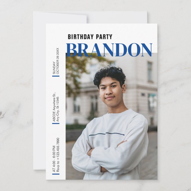 Invitación Moderna y minimalista foto de cumpleaños (Anverso)