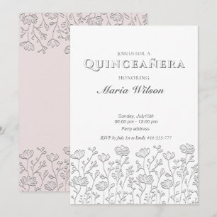 Invitación Moderna y moderna florida Quinceañera Grabado en r