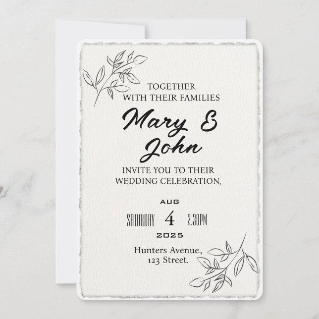 Invitación moderna y sencilla a la boda (Anverso)