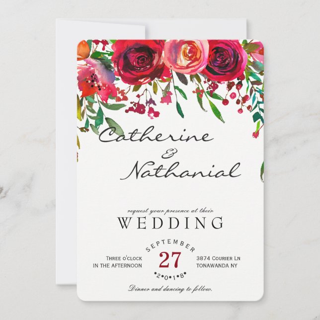 Invitación moderna y sencilla a la boda de la rosa (Anverso)